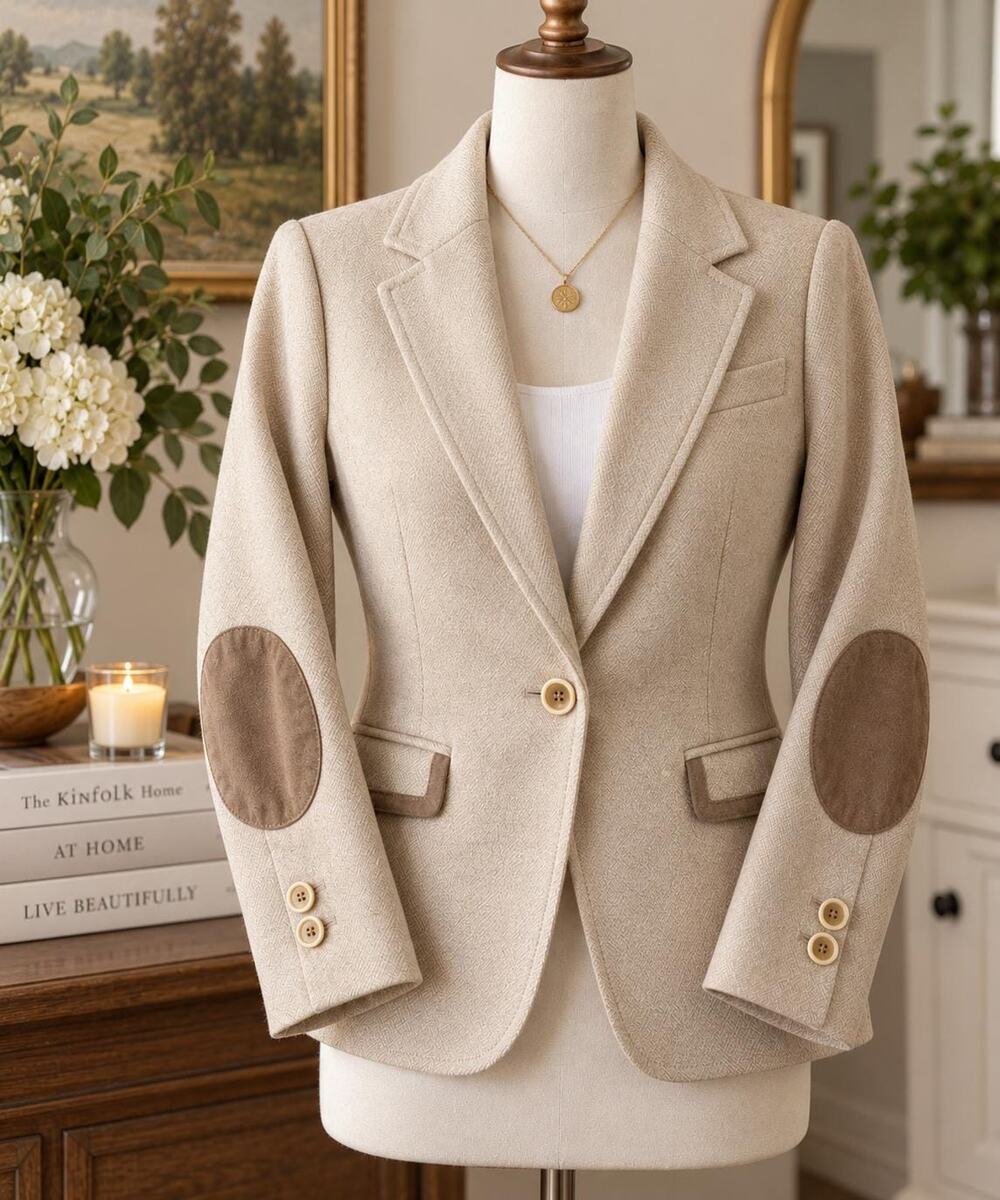 The Limited Herringbone Blazer S Suede Elbow Patch Equestrian Preppy